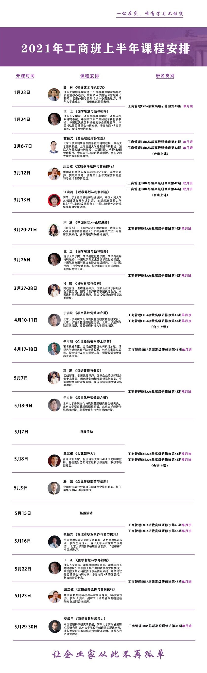 清華EMBA班報名時間2021年開課計劃表